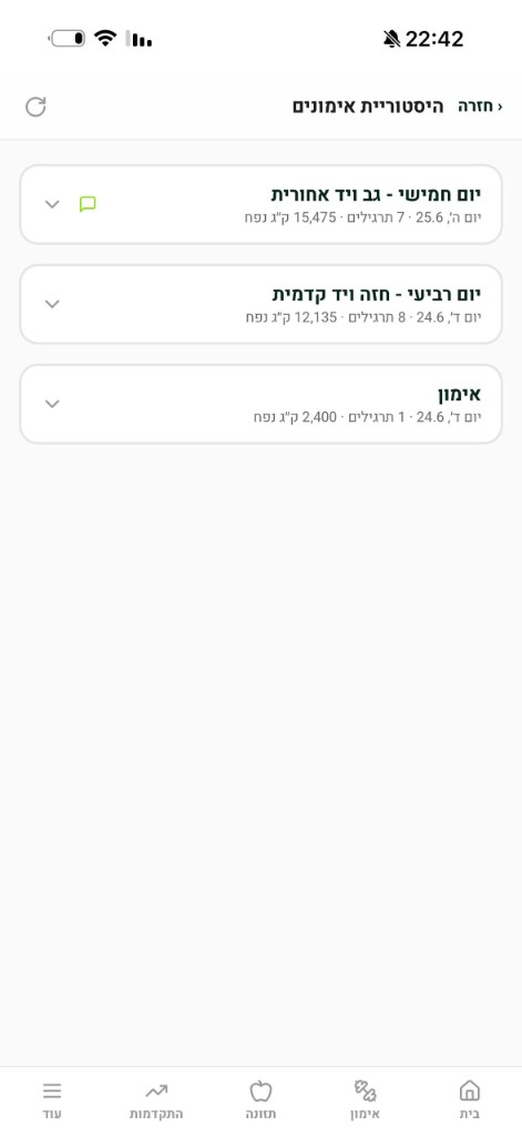 היסטוריית אימונים